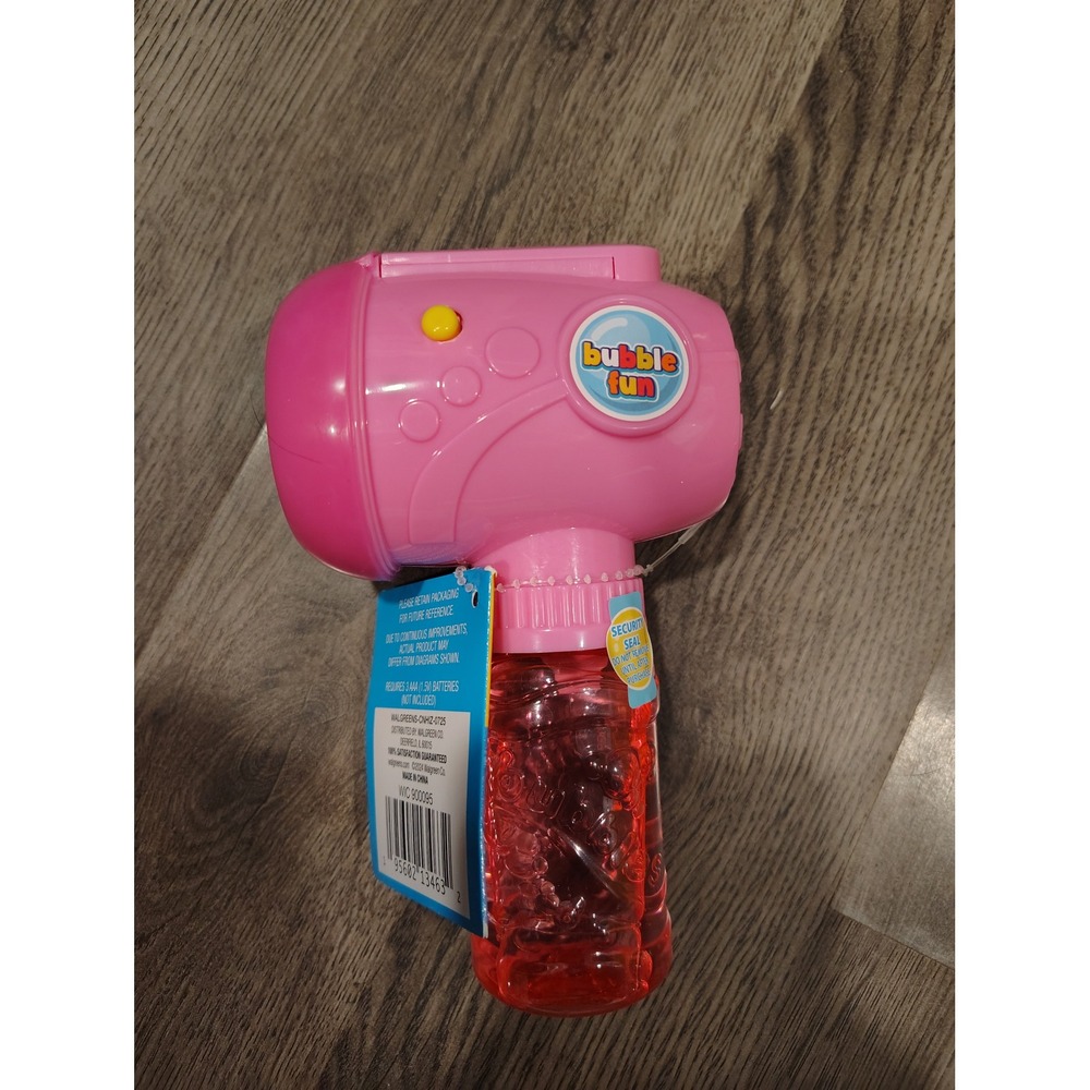 Bubble Fun Sun Squad Bubble Blower Fan Pink Handheld Battery Operated with 4oz